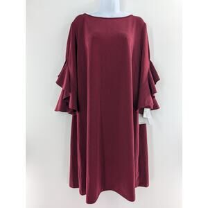 Taylor Velvet Dress Wine Red with Flutter Sleeves